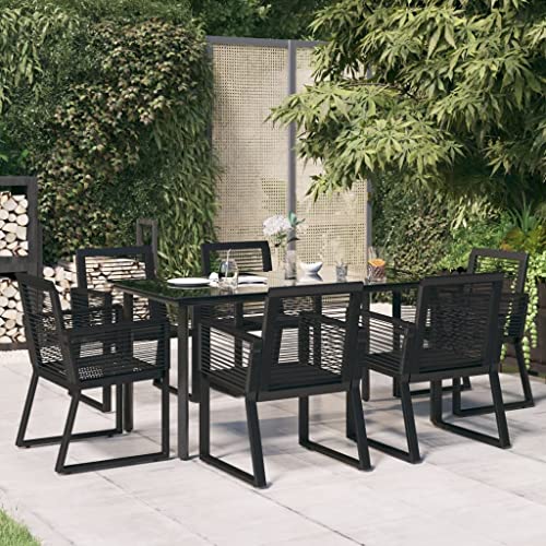 WHOPBXGAD 7 Piece Patio Dining Set Rattan Chair,Gardens Patio Furniture,Oak Patio Furniture Set,Sui for Gardens, lawns, terraces, poolsides, patios,Black PVC Rattan