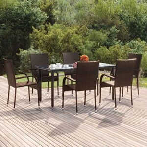 whopbxgad 7 piece patio dining set rattan chair,gardens patio furniture,oak patio furniture set,sui for gardens, lawns, terraces, poolsides, patios,brown poly rattan