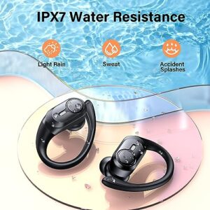 Wireless Earbuds Bluetooth Headphones 70hrs Playback Ear Buds IPX7 Waterproof with Wireless Charging Case & Dual Power Display Over-Ear Stereo Bass Earphones with Earhooks for Sports/Workout/Running