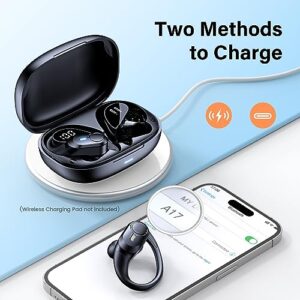 Wireless Earbuds Bluetooth Headphones 70hrs Playback Ear Buds IPX7 Waterproof with Wireless Charging Case & Dual Power Display Over-Ear Stereo Bass Earphones with Earhooks for Sports/Workout/Running