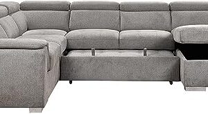 125"w U-Shaped Oversized Modular Sectional Sofa with Pull Out Sleeper Bed Adjustable Headrest and Right Storage Chaise Lounge,Convertible Upholstered Tufted Cushion 7-Seat Sofá&Couch for Large Space