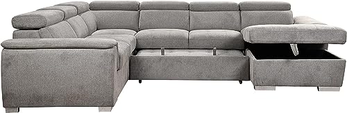 125"w U-Shaped Oversized Modular Sectional Sofa with Pull Out Sleeper Bed Adjustable Headrest and Right Storage Chaise Lounge,Convertible Upholstered Tufted Cushion 7-Seat Sofá&Couch for Large Space