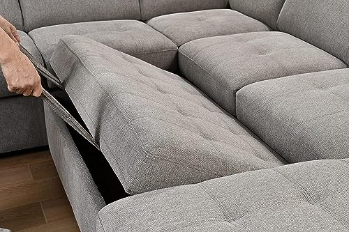 125"w U-Shaped Oversized Modular Sectional Sofa with Pull Out Sleeper Bed Adjustable Headrest and Right Storage Chaise Lounge,Convertible Upholstered Tufted Cushion 7-Seat Sofá&Couch for Large Space