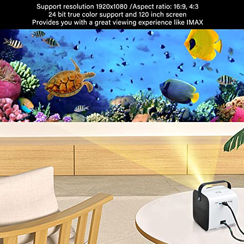 Projector, 150LM Built in Speaker Noise Cancellation Movie Projector 30‑120 Inch Portable with Remote Control for Home for Windows 10 (US Plug)