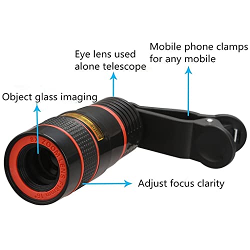 WUDILU Universal 8X Zoom Optical Phone Telescope Portable Mobile Phone Telephoto Camera Lens for Smartphone