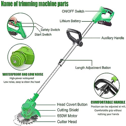 Lawn Mower, Power Electric Rechargeable Weeder with Hand Push 600W Adjustable Length 90-120CM Rotatable Machine Head for Home Small Garden