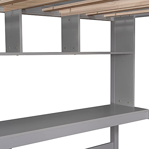 DEYOBED Twin Size Wooden Loft Bed Frame with Desk and Shelves - Create an Efficient and Stylish Workspace for Kids, Teens, and Adults