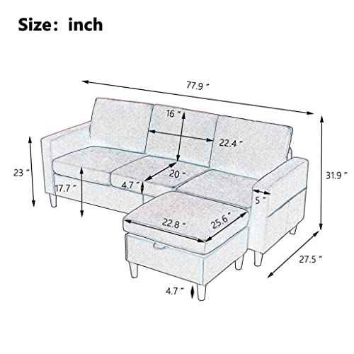 sgzyl Convertible Sectional Sofa with Two Pillows，Living Room L-Shape 3-Seater Upholstered Couch for Small Space