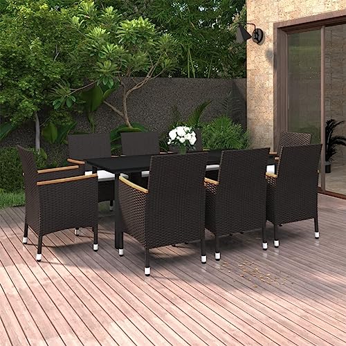 WHOPBXGAD 9 Piece Patio Dining Set Lawn Furniture,Patio Furniture Sets,Patio furnitureSui for patios, Gardens, lawns, Balconies, Poolside,with s Poly Rattan and Glass