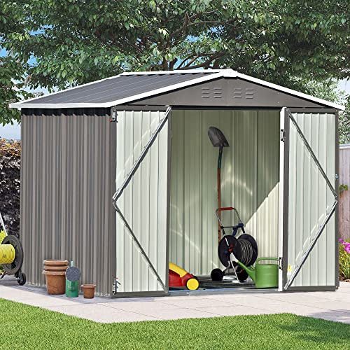 Outdoor Storage Sheds - 8x6Ft Large Metal Garden Patio Sheds for Bike and Tools with Lockable Doors