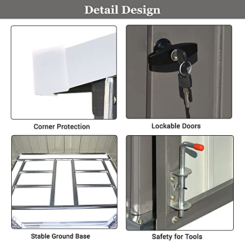 Outdoor Storage Sheds - 8x6Ft Large Metal Garden Patio Sheds for Bike and Tools with Lockable Doors