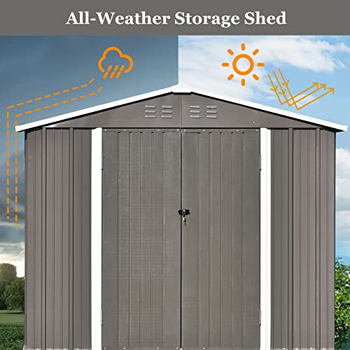 Outdoor Storage Sheds - 8x6Ft Large Metal Garden Patio Sheds for Bike and Tools with Lockable Doors