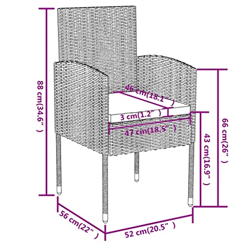 WHOPBXGAD 3 Piece Patio Dining Set Rattan Chair,Gardens Patio Furniture,Oak Patio Furniture Set,Sui for Gardens, lawns, terraces, poolsides, patios,Poly Rattan Black