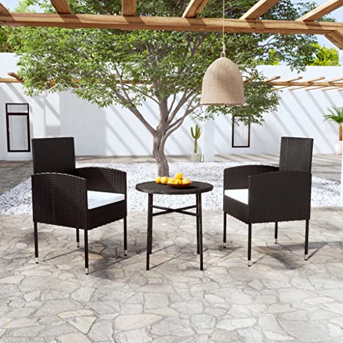 WHOPBXGAD 3 Piece Patio Dining Set Rattan Chair,Gardens Patio Furniture,Oak Patio Furniture Set,Sui for Gardens, lawns, terraces, poolsides, patios,Poly Rattan Black