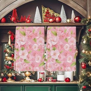 youngkids kitchen towels spring peach blossom floral absorbent tea towel soft hand dish towel pink reusable washable cleaning cloth hand bath towels for bathroom bar for everyday cooking (pack of 2)