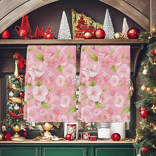 YOUNGKIDS Kitchen Towels Spring Peach Blossom Floral Absorbent Tea Towel Soft Hand Dish Towel Pink Reusable Washable Cleaning Cloth Hand Bath Towels for Bathroom Bar for Everyday Cooking (Pack of 2)