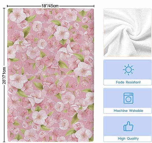 YOUNGKIDS Kitchen Towels Spring Peach Blossom Floral Absorbent Tea Towel Soft Hand Dish Towel Pink Reusable Washable Cleaning Cloth Hand Bath Towels for Bathroom Bar for Everyday Cooking (Pack of 2)