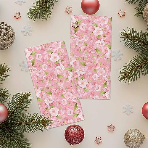 YOUNGKIDS Kitchen Towels Spring Peach Blossom Floral Absorbent Tea Towel Soft Hand Dish Towel Pink Reusable Washable Cleaning Cloth Hand Bath Towels for Bathroom Bar for Everyday Cooking (Pack of 2)