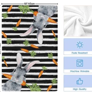 Kitchen Towels Easter Bunny Carrot Absorbent Tea Towel Soft Hand Dish Towel Spring Vintage Black Stripes Reusable Washable Cleaning Cloth Bath Towels for Bathroom Bar for Everyday Cooking (Pack of 1)