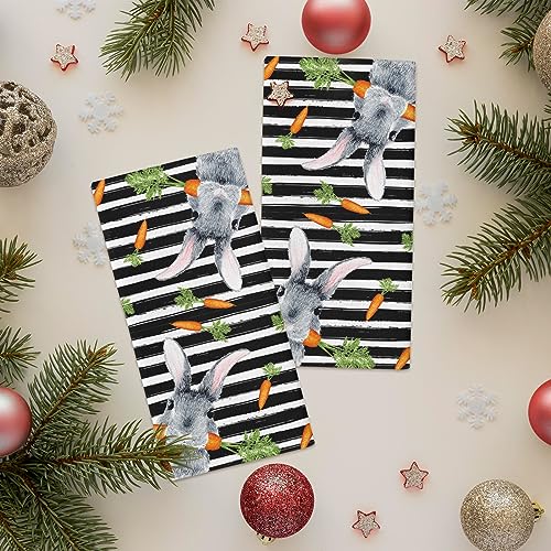 Kitchen Towels Easter Bunny Carrot Absorbent Tea Towel Soft Hand Dish Towel Spring Vintage Black Stripes Reusable Washable Cleaning Cloth Bath Towels for Bathroom Bar for Everyday Cooking (Pack of 1)