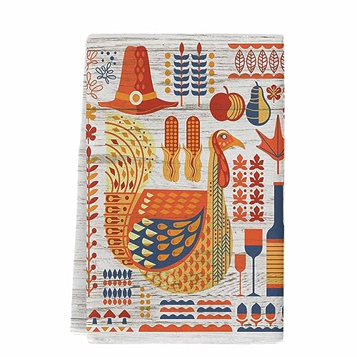 Kitchen Towels Thanksgiving Turkey Absorbent Tea Towel Soft Hand Dish Towel Farm Country Wood Reusable Washable Cleaning Cloth Hand Bath Towels for Bathroom Bar for Everyday Cooking (Pack of 1)