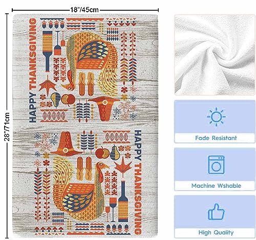 Kitchen Towels Thanksgiving Turkey Absorbent Tea Towel Soft Hand Dish Towel Farm Country Wood Reusable Washable Cleaning Cloth Hand Bath Towels for Bathroom Bar for Everyday Cooking (Pack of 1)