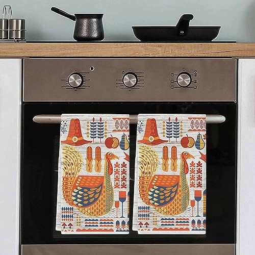 Kitchen Towels Thanksgiving Turkey Absorbent Tea Towel Soft Hand Dish Towel Farm Country Wood Reusable Washable Cleaning Cloth Hand Bath Towels for Bathroom Bar for Everyday Cooking (Pack of 1)