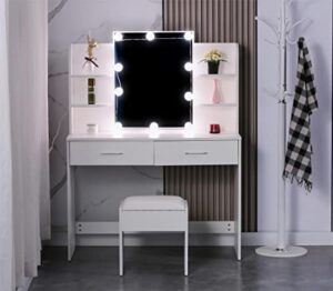 ciatre white elegant vanity set with 10 led light bulbs, cushioned stool, and ample storage - perfect for makeup and organization