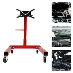 KarweuSu Engine Stand, Auto Repair Rebuild Steel, Cast Iron Folding Motor Hoist, Dolly Mover Jack with 360 Degree Rotating Head and Extra Tool Storage Tray for Vehicle Maintenance (Red - 1250LBS)