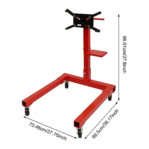 KarweuSu Engine Stand, Auto Repair Rebuild Steel, Cast Iron Folding Motor Hoist, Dolly Mover Jack with 360 Degree Rotating Head and Extra Tool Storage Tray for Vehicle Maintenance (Red - 1250LBS)