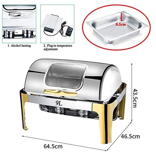 Stainless Steel Chafing Dishes with Visual Cover for Party Food Warmers for Buffet Electric 9L/13L Commercial Buffet Server for Catering Hotel Keep Food (1/3 Size Pan 9L)