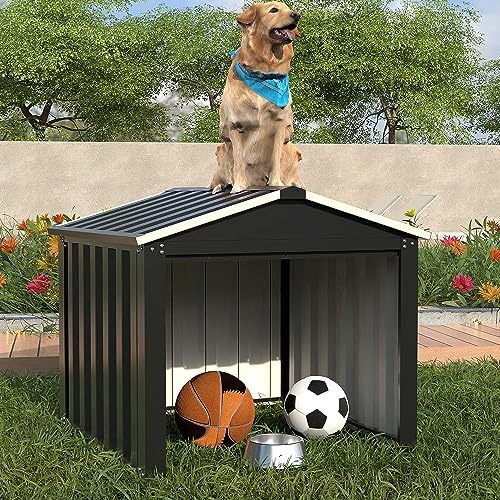 JAORD Metal Outdoor Storage Shed D33.07 x W34.65 x H24.4, Tool Garden Sheds and Tiny Houses for Backyard Garden Patio Lawn, Black&White…