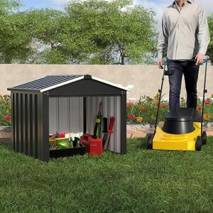 JAORD Metal Outdoor Storage Shed D33.07 x W34.65 x H24.4, Tool Garden Sheds and Tiny Houses for Backyard Garden Patio Lawn, Black&White…