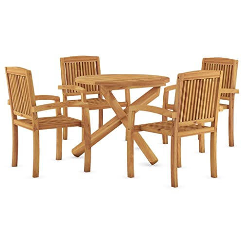 CIADAZ 5 Piece Patio Dining Set Outdoor Dining Set Outdoor Patio Furniture Outdoor Patio Table and Chairs Patio Dining Furniture Solid Wood Teak 3073201