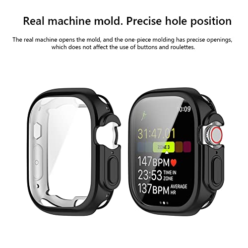 SAWIDEE TPU Glass+case for Apple Watch Series Ultra 49mm smartwatch PC Screen Protector Bumper Tempered for Apple Watch Ultra 49mm (Color : Gold)