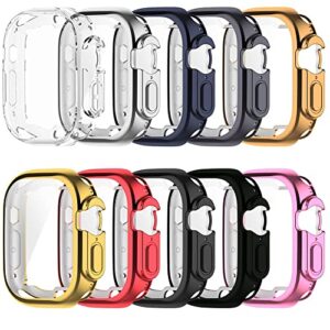 SAWIDEE TPU Glass+case for Apple Watch Series Ultra 49mm smartwatch PC Screen Protector Bumper Tempered for Apple Watch Ultra 49mm (Color : Gold)