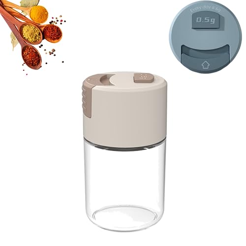 PULME Metering Salt Shaker, Measuring Seasoning Bottle, Salt Pepper Shaker Set, Press Type Quantitative Salt Pepper Shaker Set (Beige)