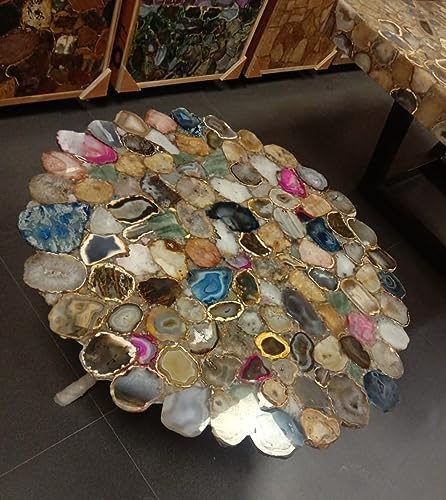 54 x 54 Inches Agate Stone Resin Art Reception Table for Hotel Decor Round Shape Marble Dining Table Top