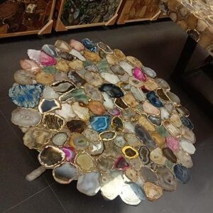 54 x 54 Inches Agate Stone Resin Art Reception Table for Hotel Decor Round Shape Marble Dining Table Top