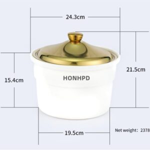 HONHPD Luxury Golden Stainless Steel Ceramics Chafing Dish with Spoon Dish Buffet Server Food Warmer Chafing (4-Quart Capacity)