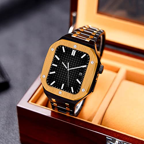 UNCASO Modification Kit Case Set for Apple Watch Series 8 7 6 5 4 SE 44MM 45MM Luxury Stainless Steel Mod Frame Cover for iWatch 8 7 45mm 44mm (Color : Gold, Size : 45mm)