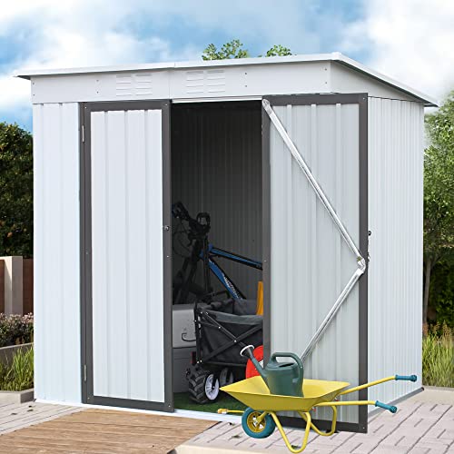 Shed 6' x 4' Outdoor Storage Shed Organizer, Garden Tool House for Backyard, Patio, Garage, Lawn, Alloy Steel, White