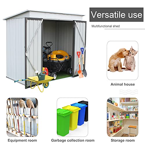 Shed 6' x 4' Outdoor Storage Shed Organizer, Garden Tool House for Backyard, Patio, Garage, Lawn, Alloy Steel, White