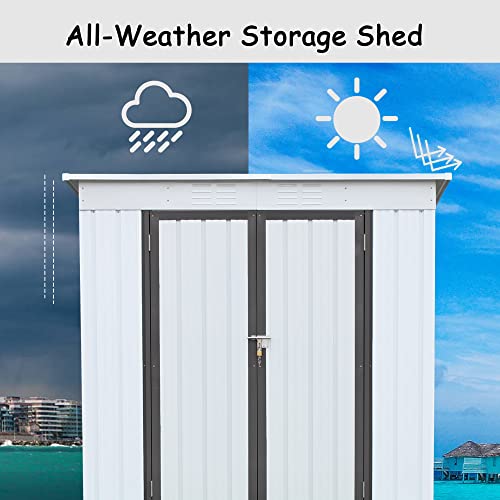 Shed 6' x 4' Outdoor Storage Shed Organizer, Garden Tool House for Backyard, Patio, Garage, Lawn, Alloy Steel, White