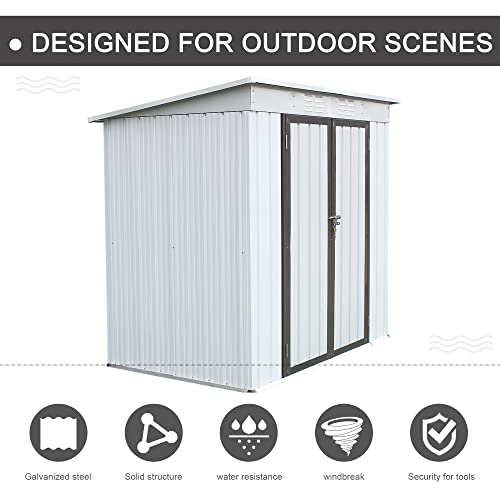 Shed 6' x 4' Outdoor Storage Shed Organizer, Garden Tool House for Backyard, Patio, Garage, Lawn, Alloy Steel, White