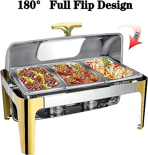 Stainless Steel Chafing Dishes with Lid for Parties, 9L Commercial Food Warmer for Buffet, Buffet Server with 3 Kind of Warming Tray for Holidays, Catering, Home Dinners