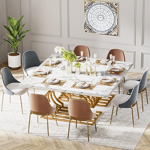 Tribesigns Modern Dining Table, 63 inch Faux Marble Wood Kitchen Table for 6 People, Rectangular Dinner Room Table with Geometric Frame for Kitchen, Dining Room (White & Gold)