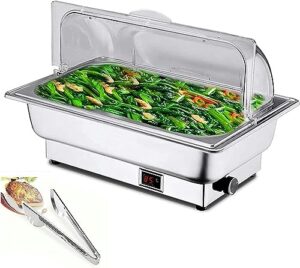 food warmer, chafing dish stainless steel chafing dishes, 9l buffet server, catering food warmers with 90° half clamshell for parties, buffets, adjustable temperature (1/2 size food pan)