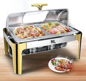 stainless steel chafing dishes with lid for parties 9l commercial food warmer for buffet, buffet server with 3 kind of warming tray for holidays, catering, home dinners