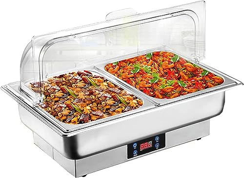 Food Warmers for Parties Buffets Electric 9l Stainless Steel Buffet Server and Warming Tray Chafing Dish Buffet Set Adjustable Temperature for Catering Buffet and Party (Single Grid)